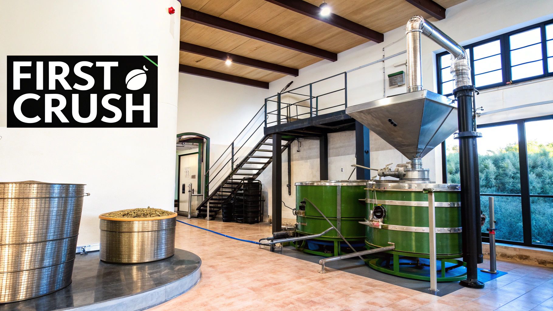 Traditional olive press with fiber mats