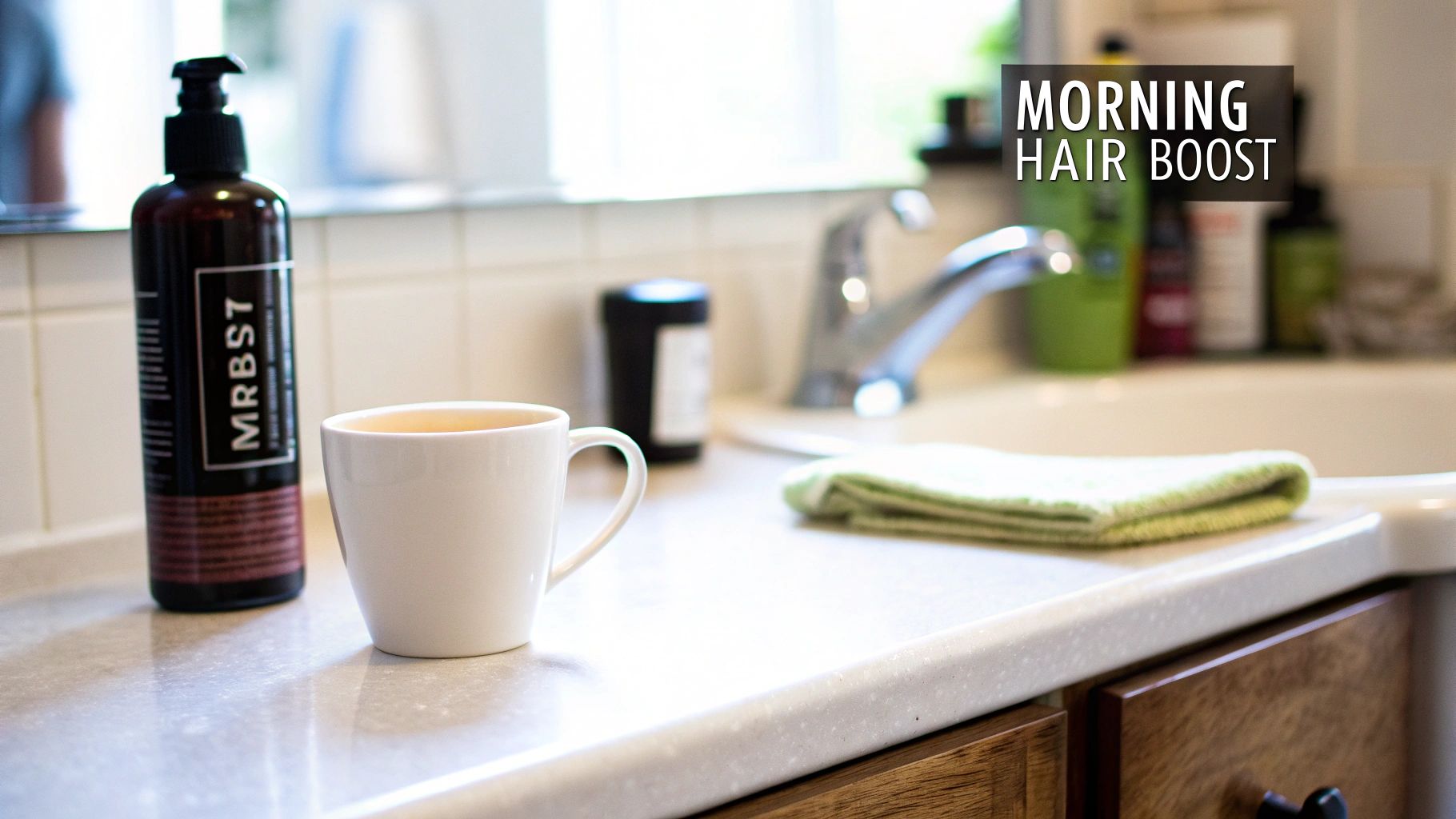 A person pouring caffeine shampoo into their hand in the shower.
