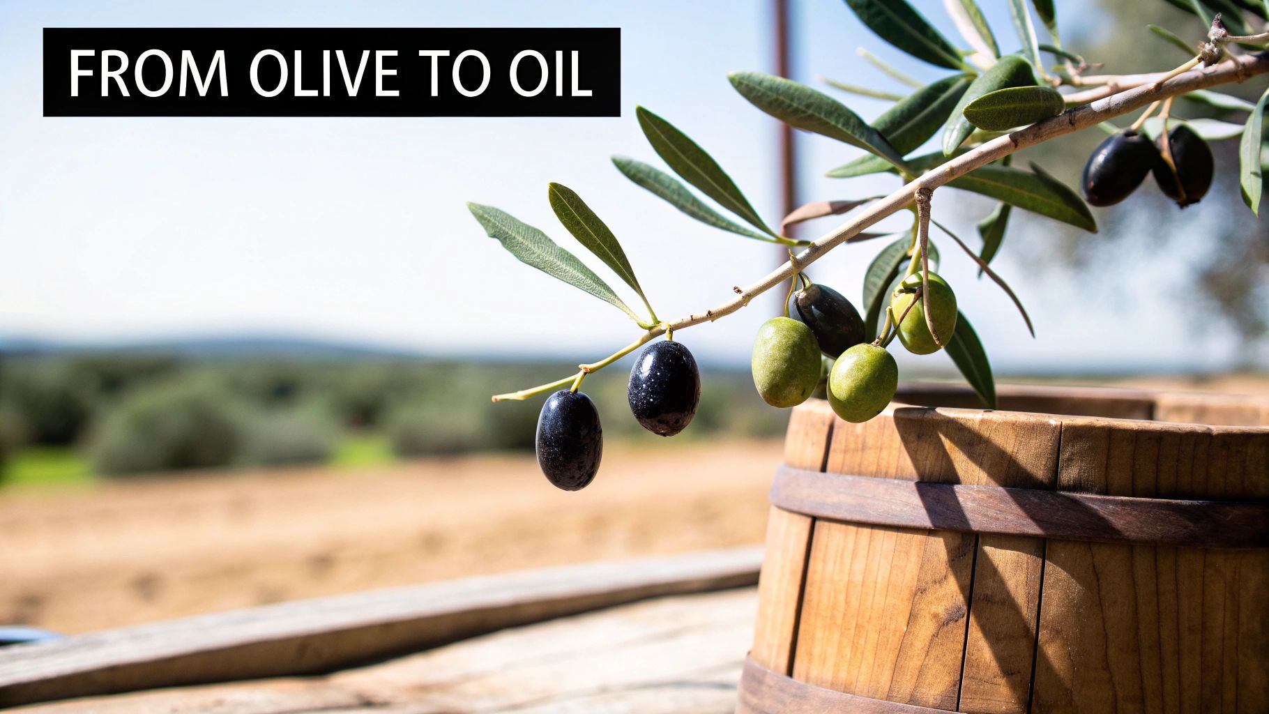 Sunlight filtering through the leaves of an ancient olive grove, highlighting ripe olives on the branches.