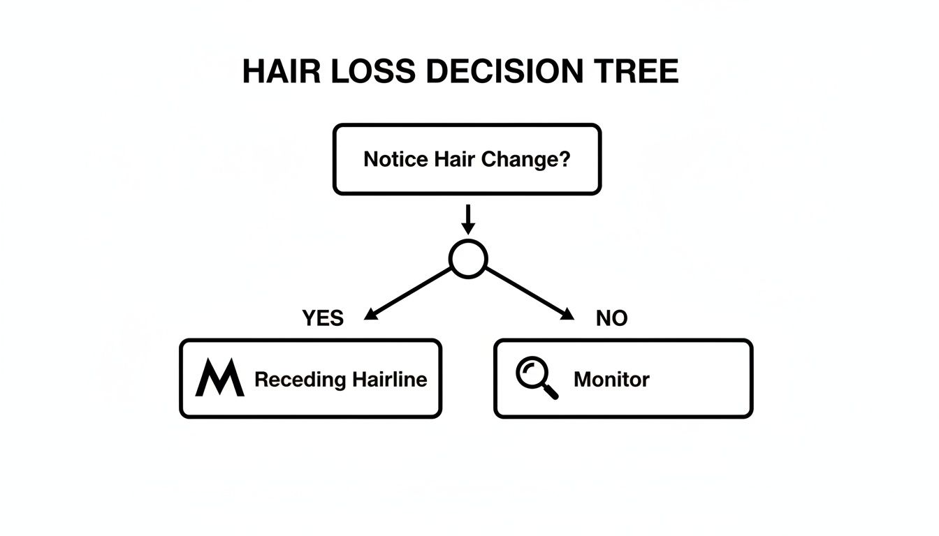 Flowchart diagram illustrating a hair loss decision tree, guiding on noticing changes.