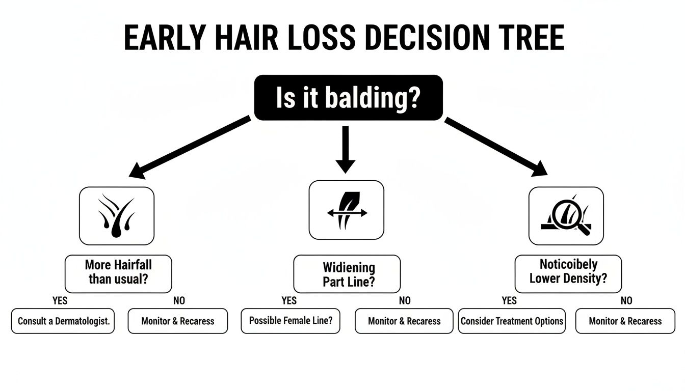 Decision tree for early hair loss, guiding on what to do if experiencing balding symptoms.
