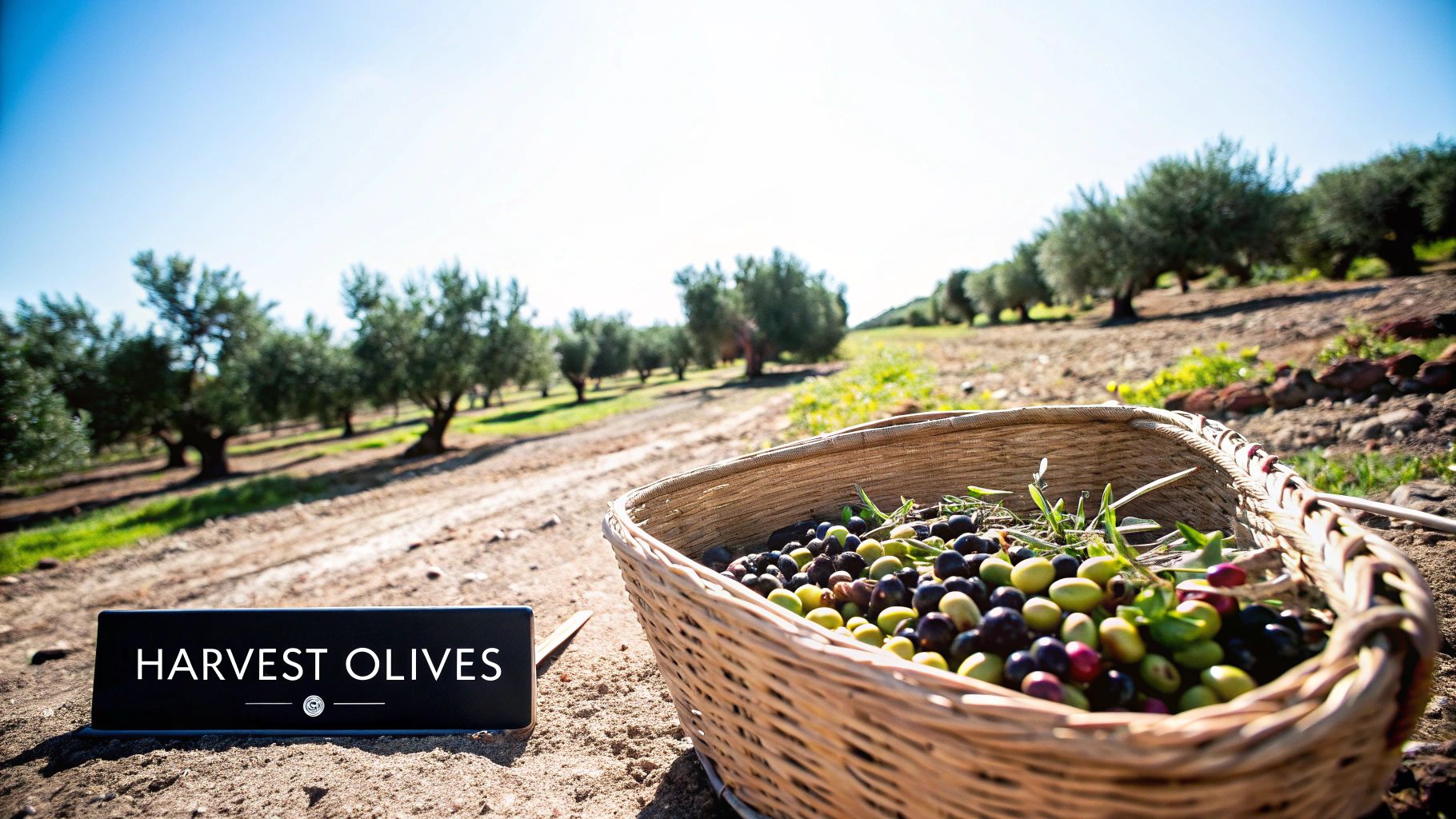 Freshly harvested olives in a wooden bowl, ready for extraction