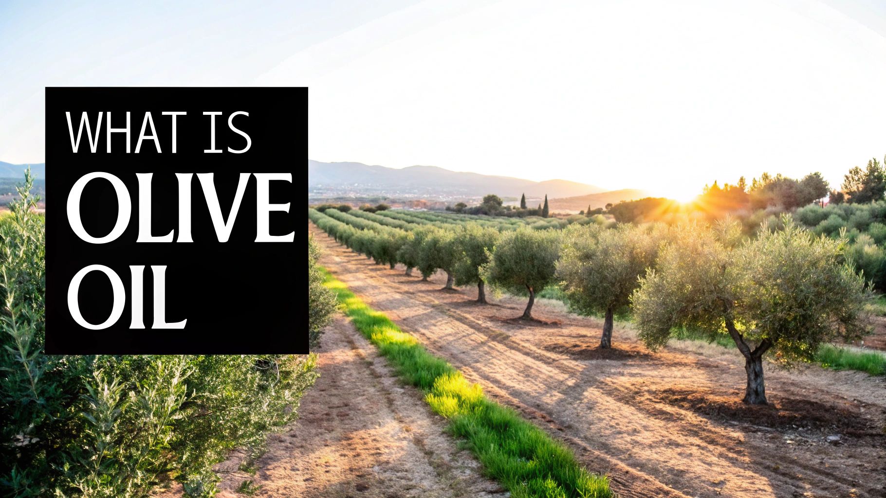 A bottle of olive oil next to a bowl of fresh olives and olive branches