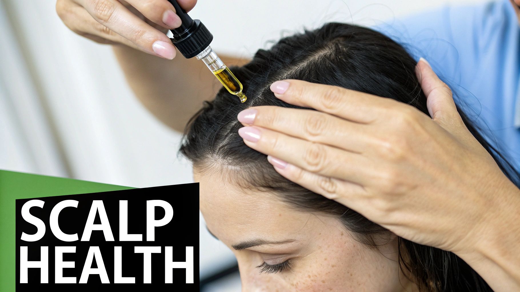 A close-up shot of a man's healthy scalp and hair follicles.