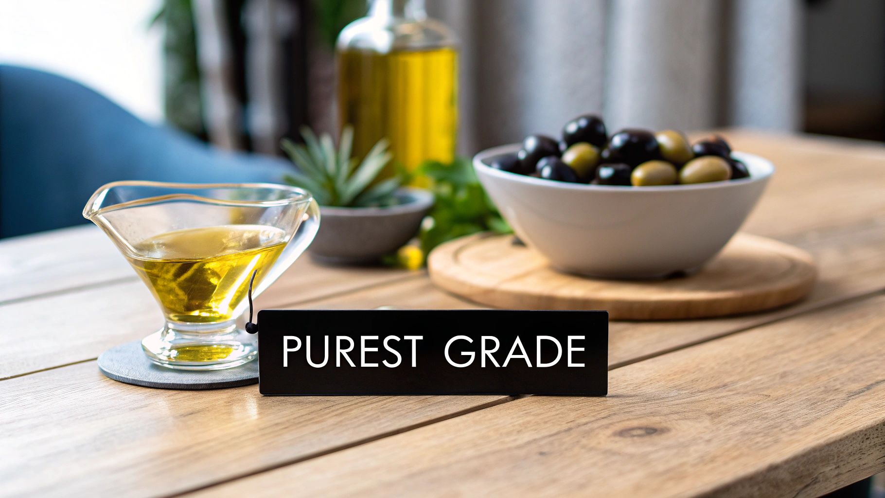 Close-up of an extra virgin olive oil bottle label.