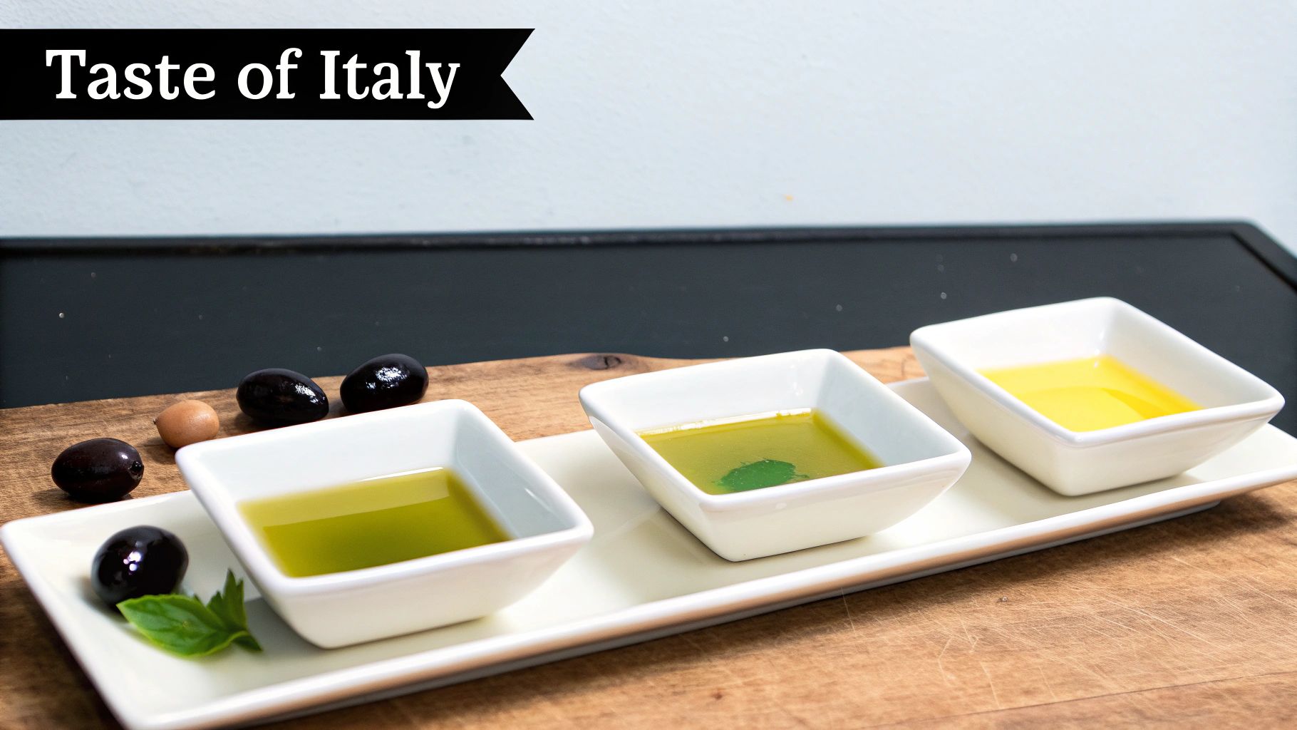A rustic Italian landscape showing rolling hills and olive groves under a sunny sky