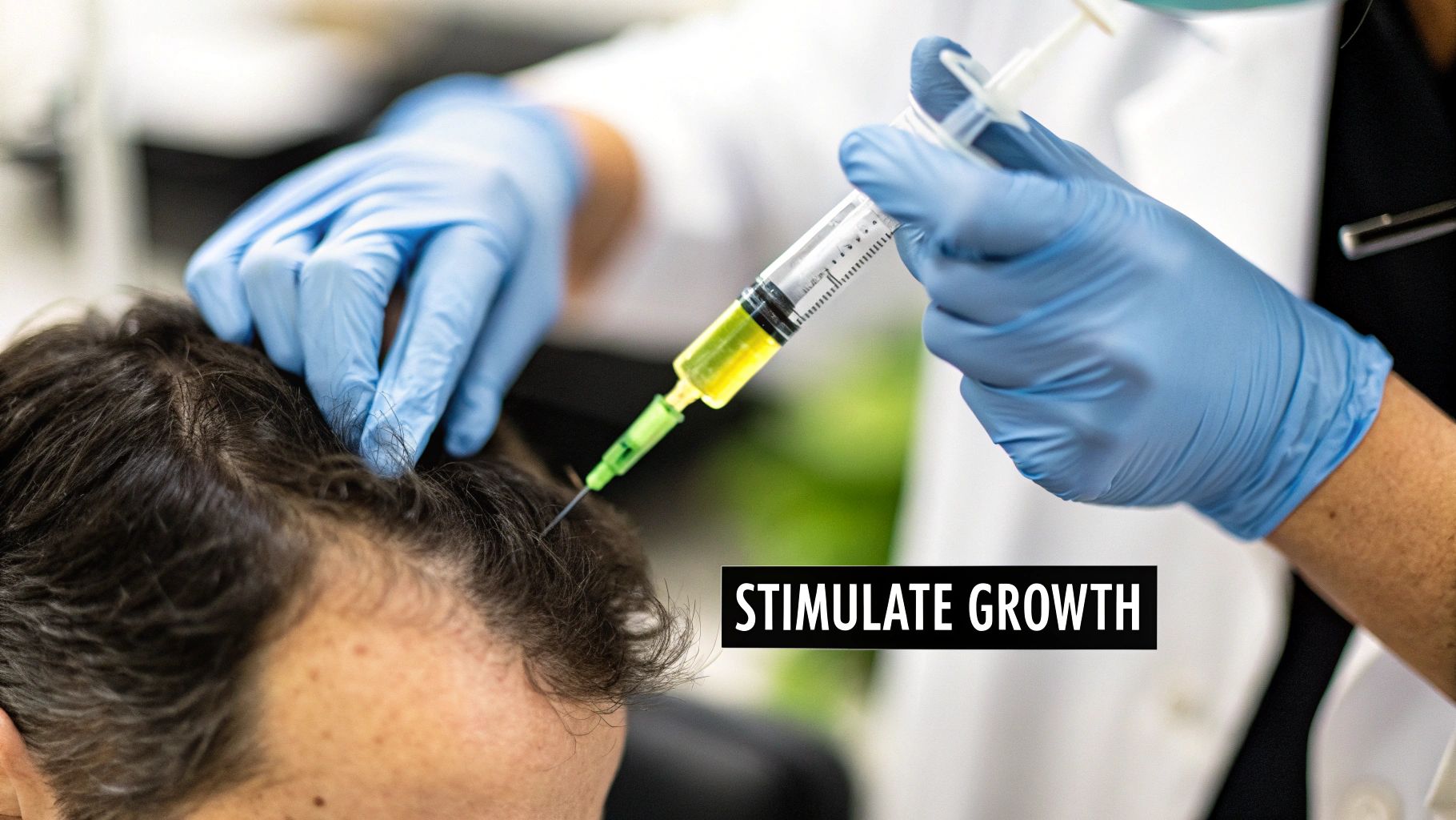 Diagram illustrating PRP injections into the scalp for hair follicle stimulation