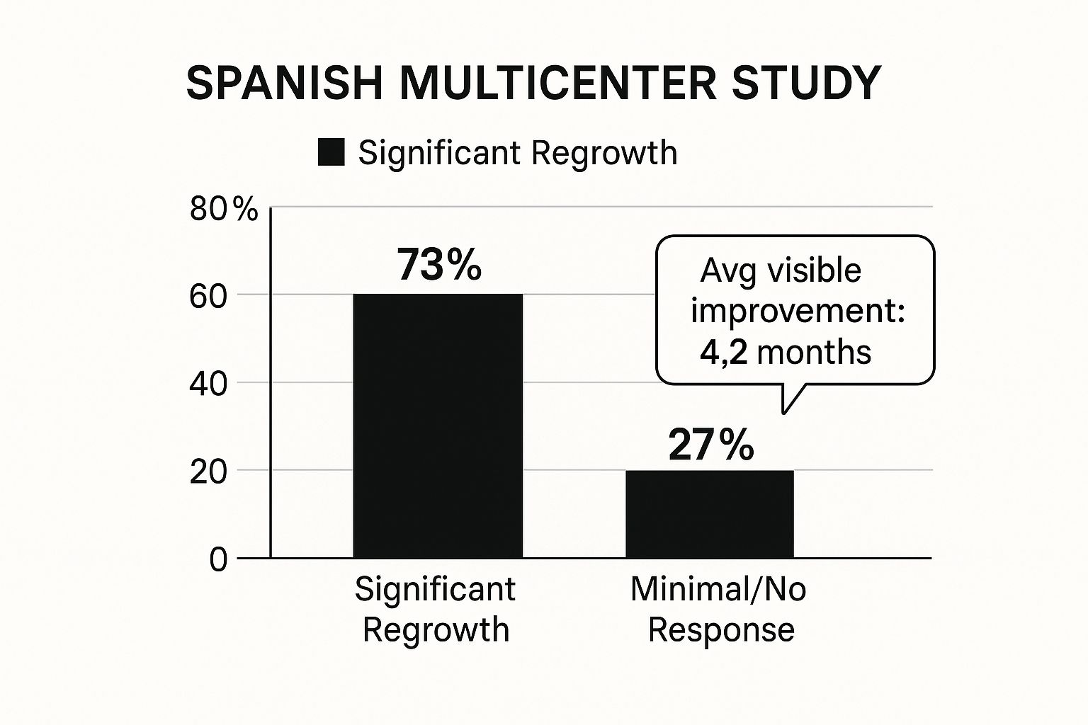 Infographic showing key data about Spanish Multicenter Study on Alopecia Areata PRP Treatment