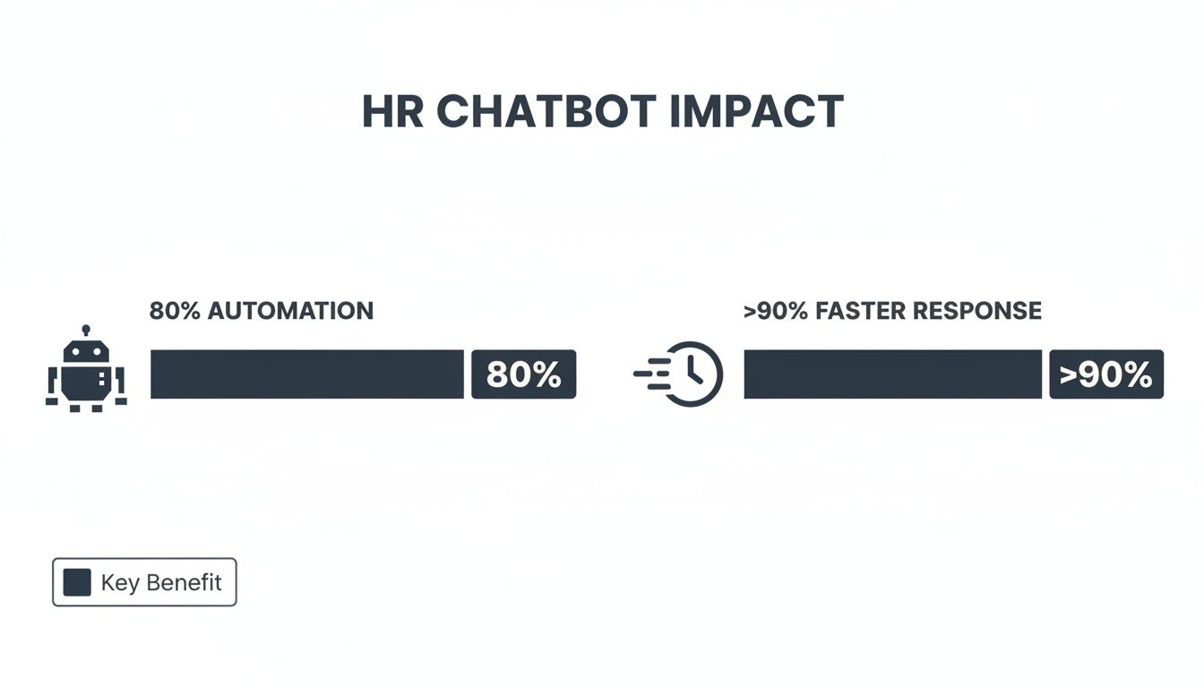 Infographic showing HR chatbot impact with 80% automation and over 90% faster response time.