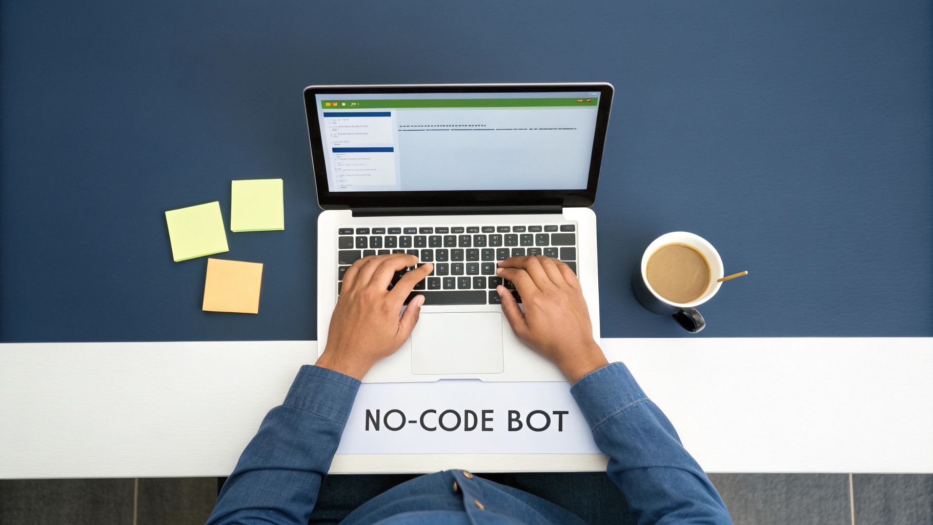 A real estate agent uses a no-code chatbot builder on a laptop.