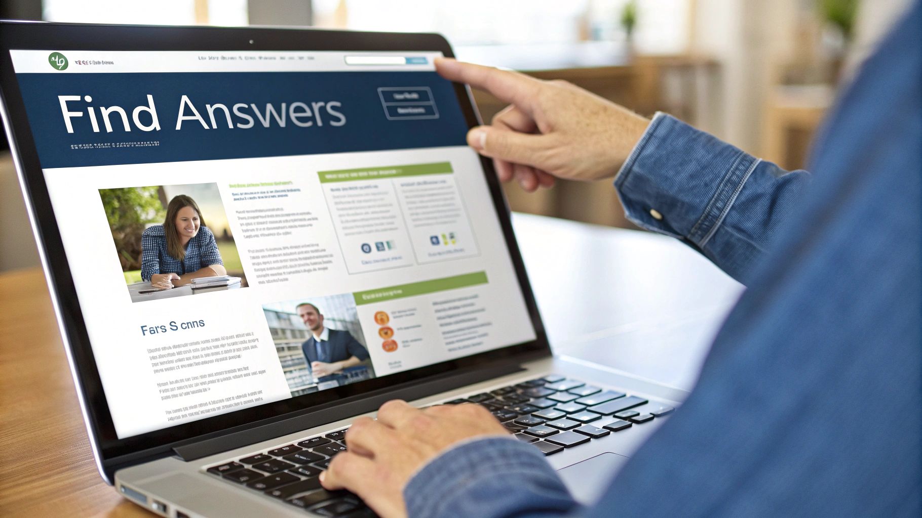 A person organizing digital files on a large, futuristic touch-screen interface, representing content structuring.