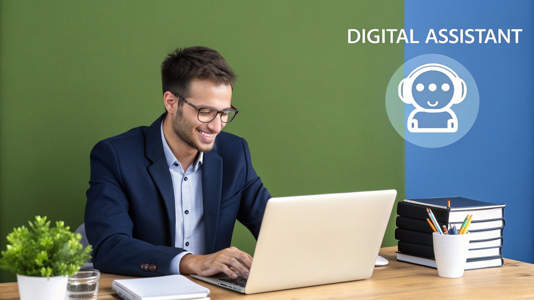 A business owner interacting with a chatbot on a laptop screen