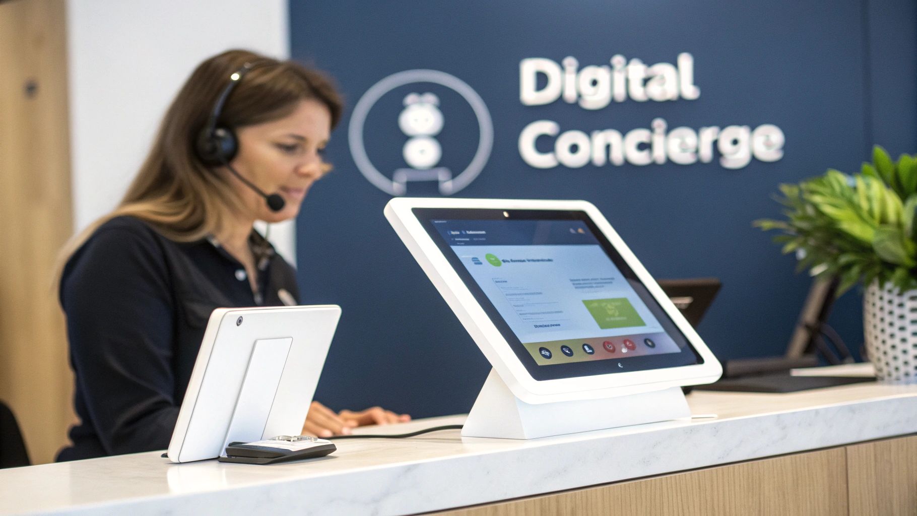An automated customer support agent assisting a customer on a laptop, symbolizing the efficiency of customer service automation software