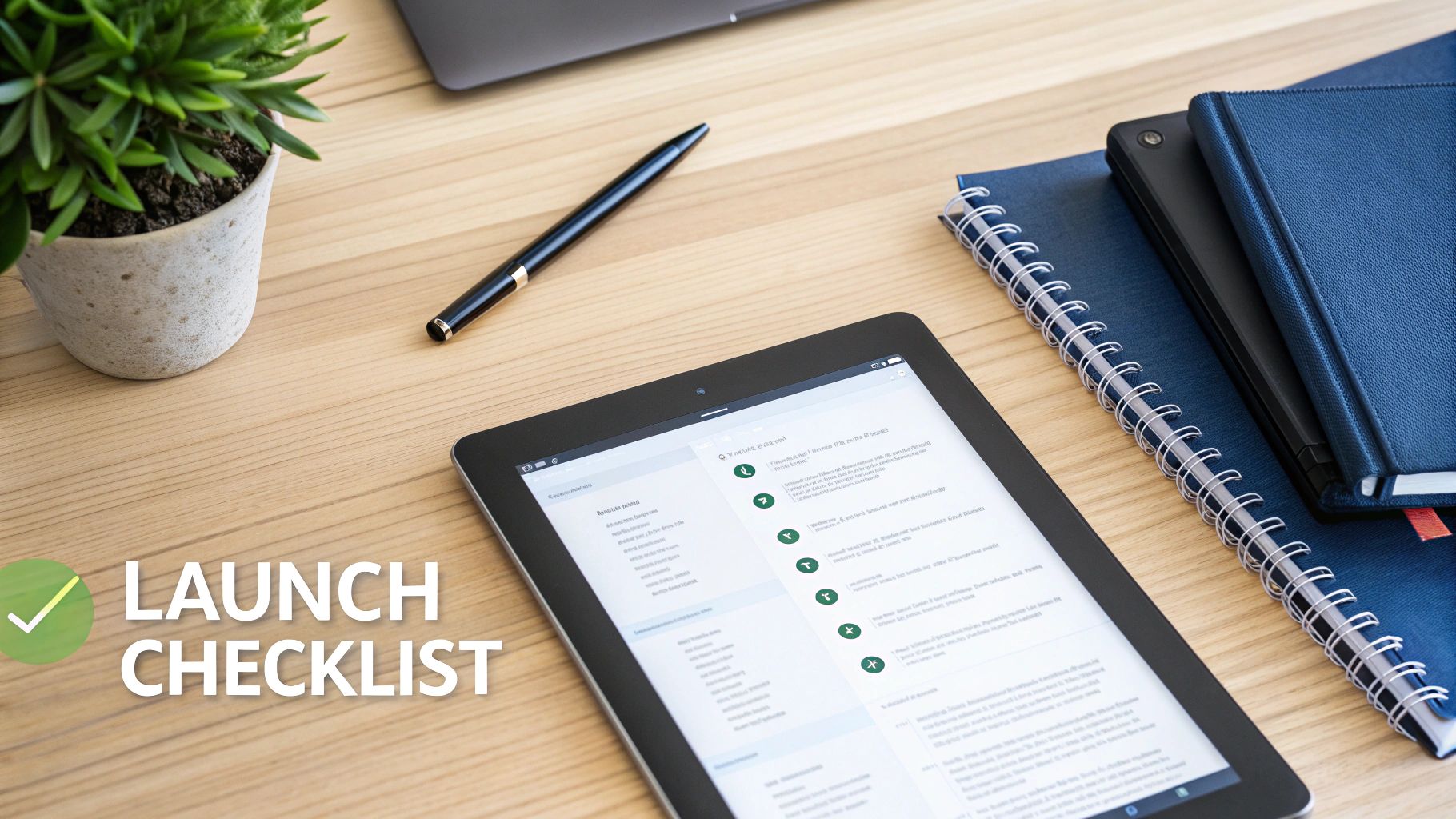 A team collaborating around a desk with a checklist, symbolizing the planning process for implementing customer service automation software.