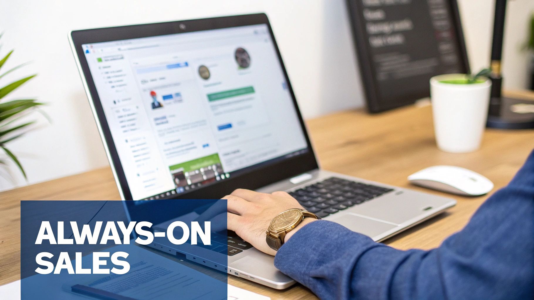 A person interacting with a chat bot marketing interface on a laptop.