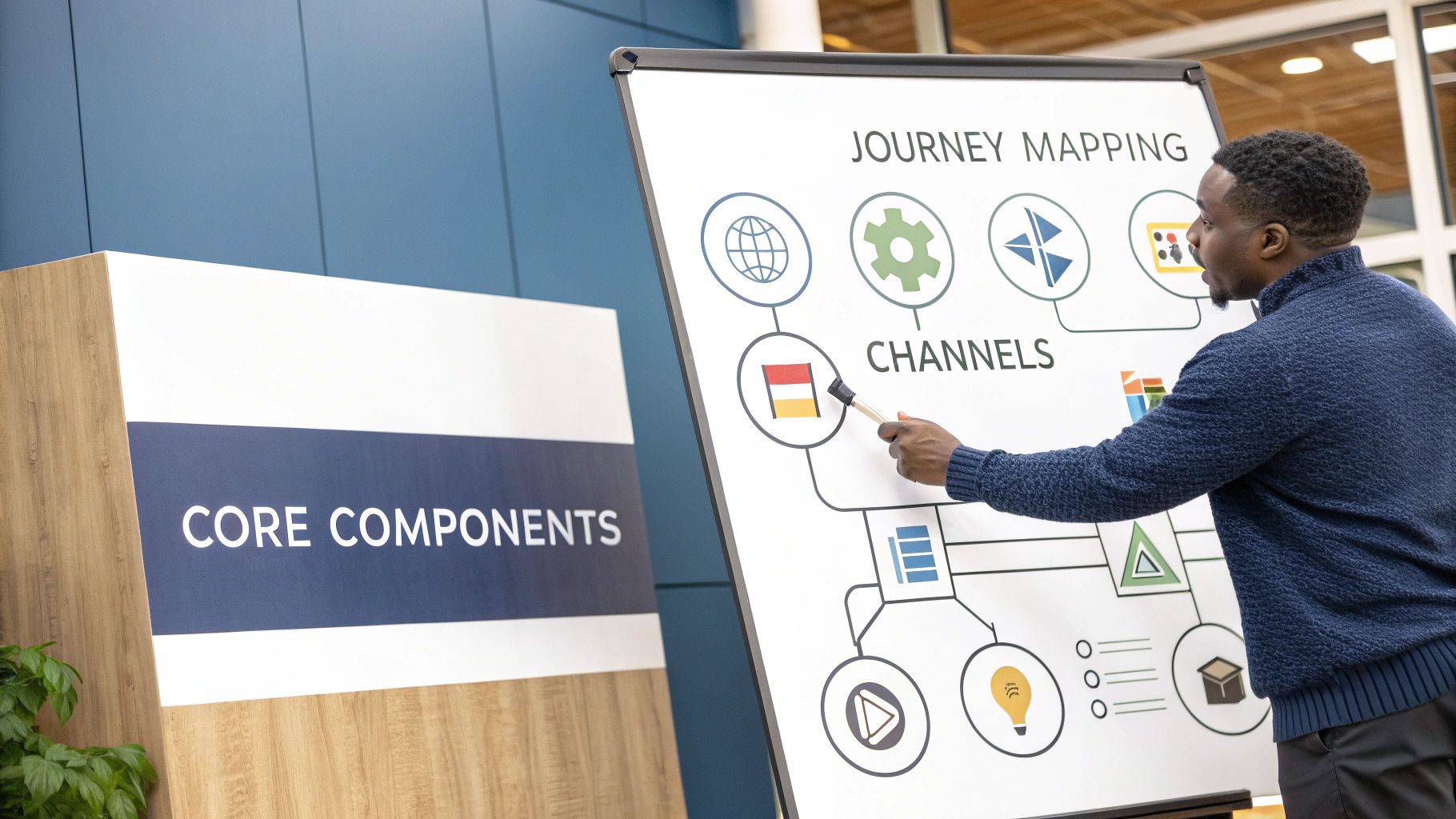 A person assembling puzzle pieces, representing the different components of a customer engagement plan.
