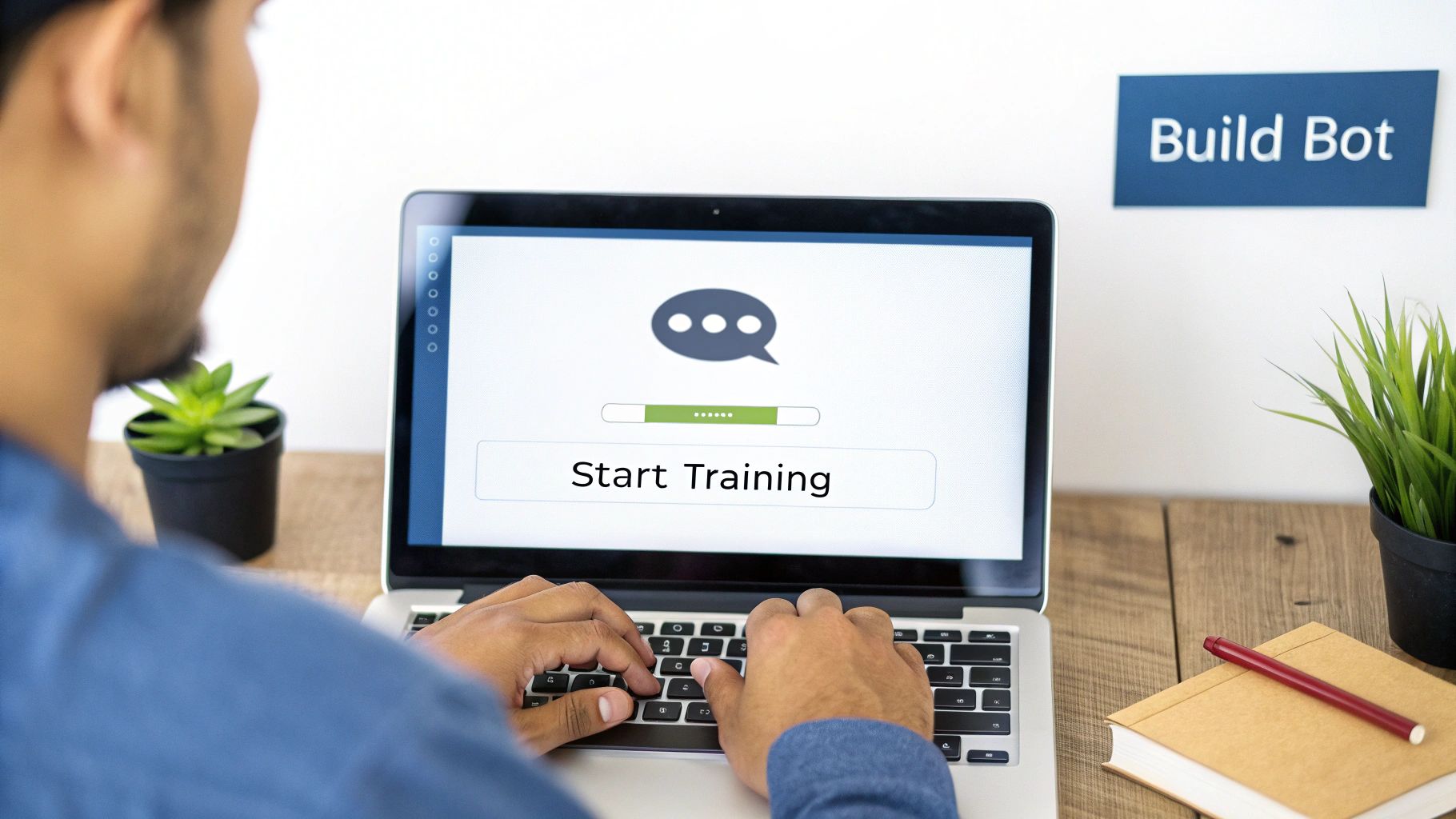 A futuristic dashboard showing the creation of a chatbot, illustrating the building process.