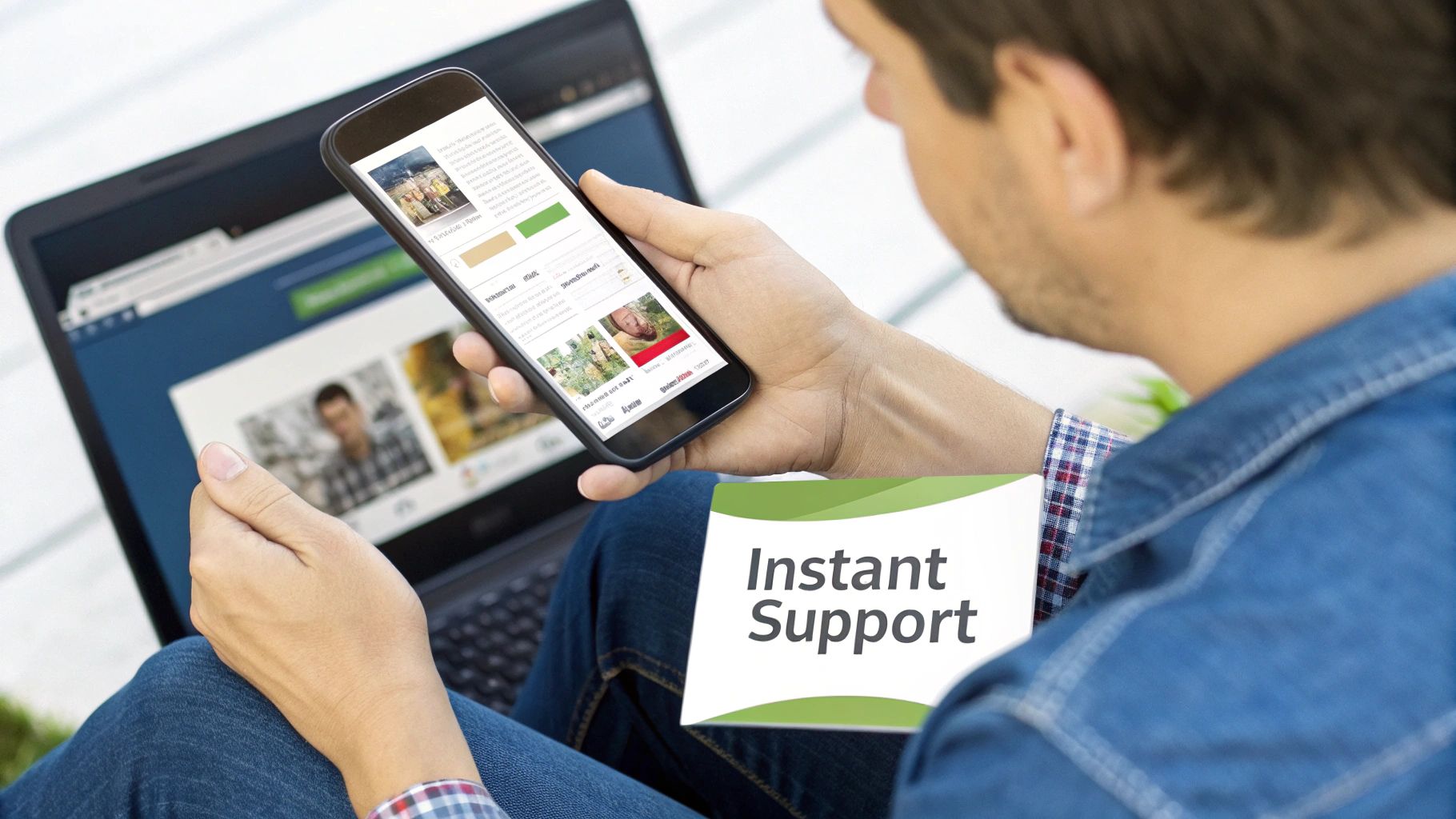 A person interacts with a chatbot on a smartphone, showing a seamless marketing conversation.