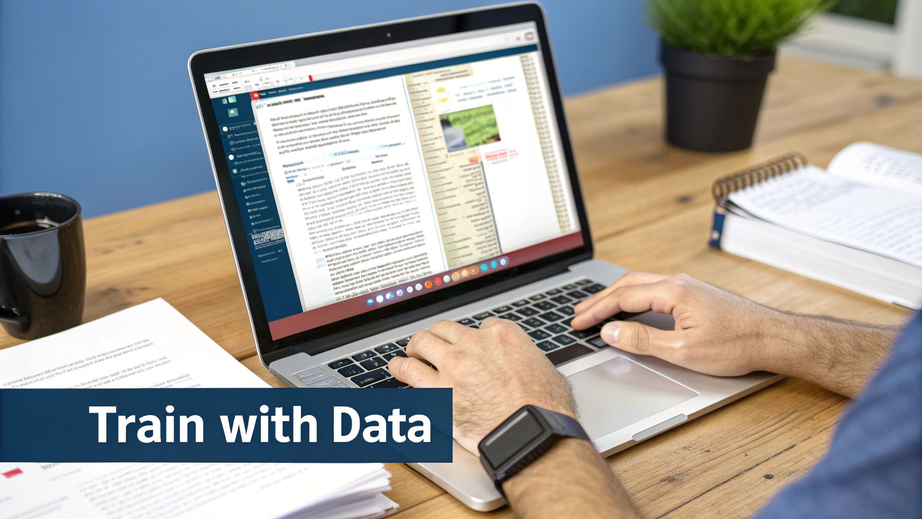 A diagram showing different data sources like websites and documents feeding into a central chatbot brain.
