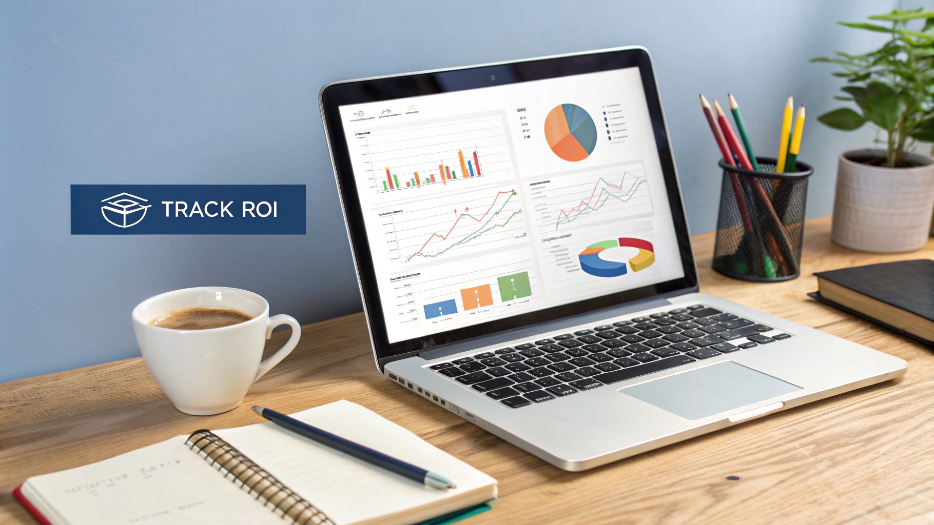 A dashboard showing key performance indicators (KPIs) and a graph indicating a positive return on investment (ROI).