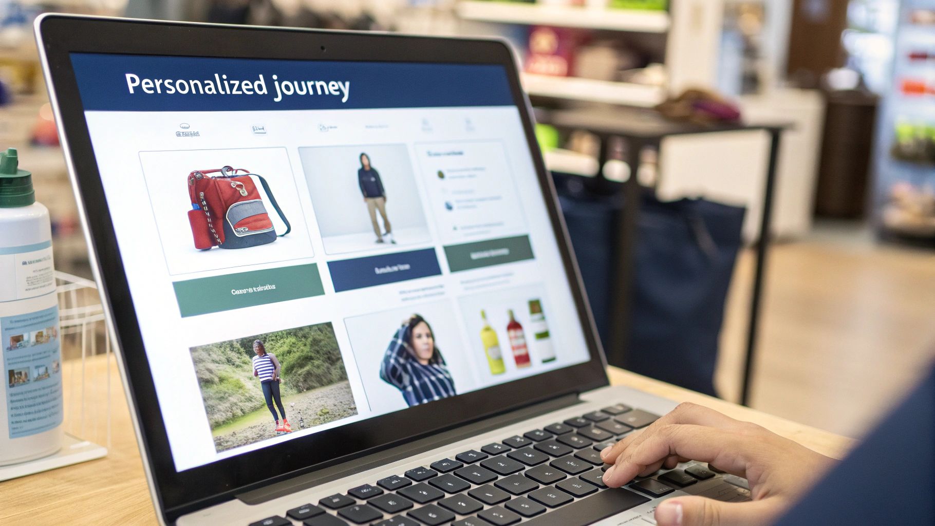 A customer on a laptop with a personalized shopping interface, illustrating a tailored digital journey.