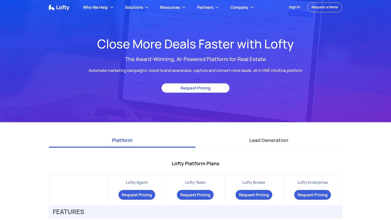 Lofty's AI-powered platform for real estate agents and teams