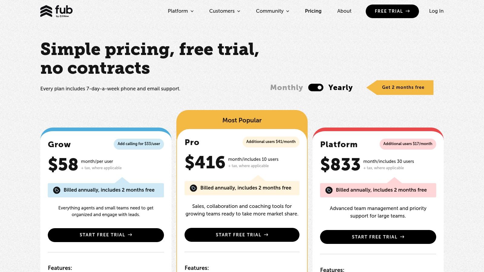Follow Up Boss pricing plans showing different tiers for agents and teams