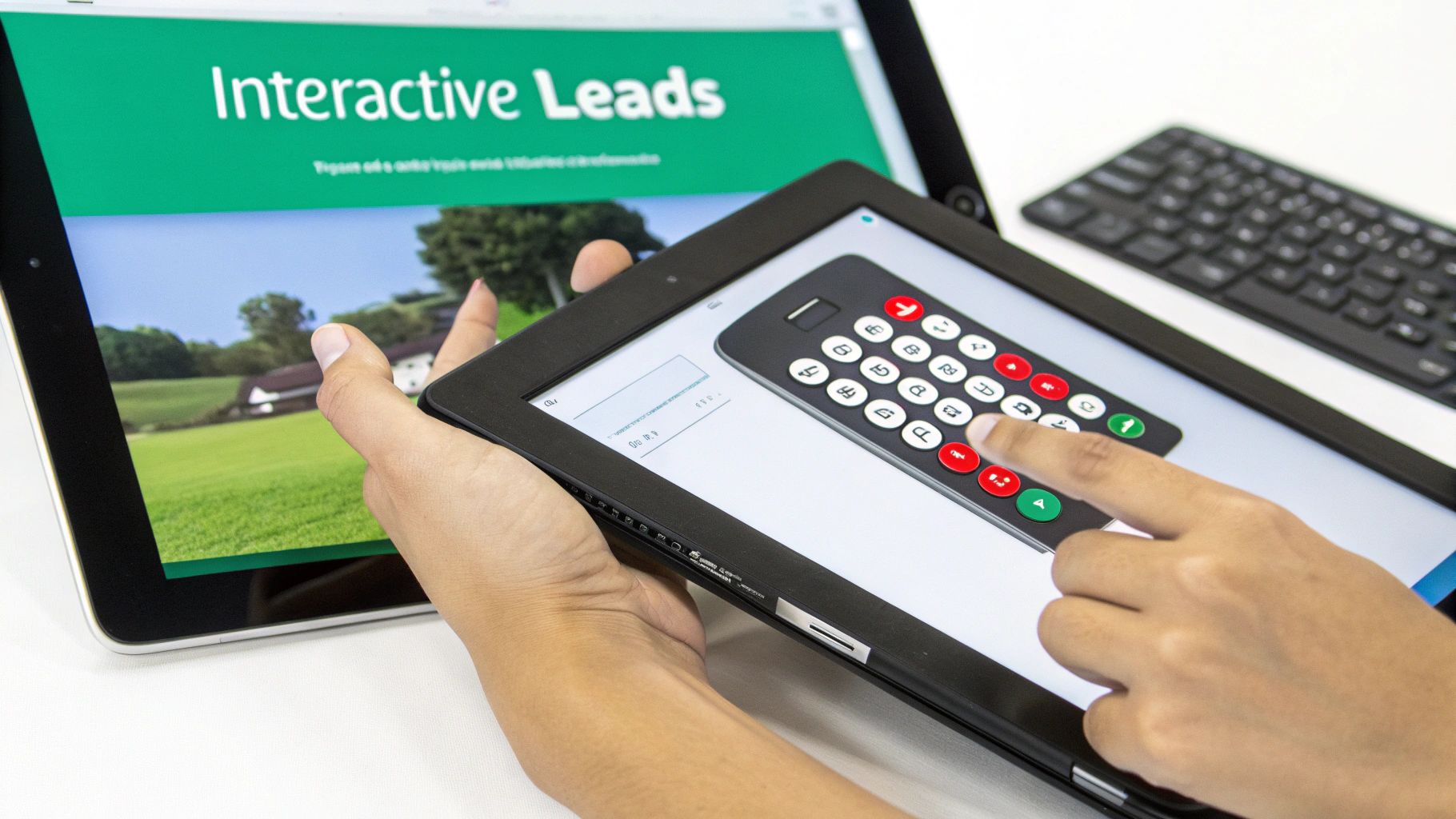 Person interacting with a digital interface on a tablet