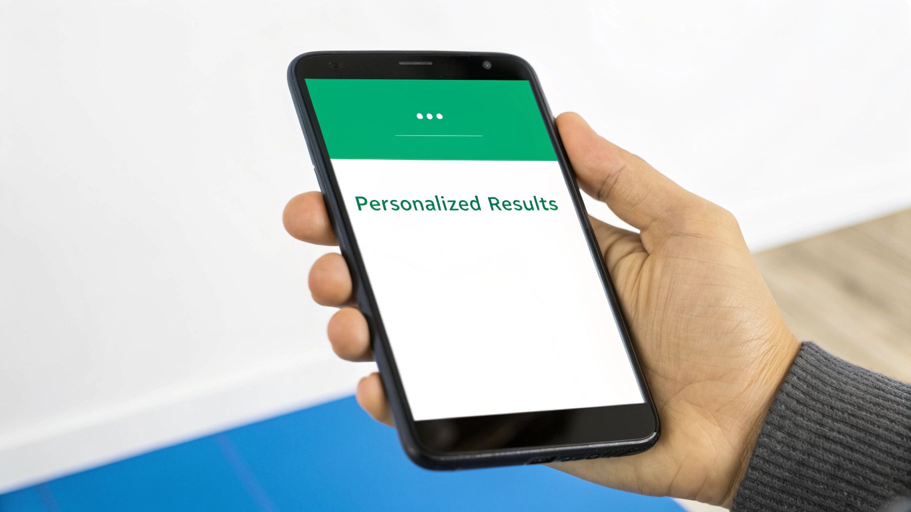 A close-up of a smartphone screen displaying a quiz results page with engaging graphics.