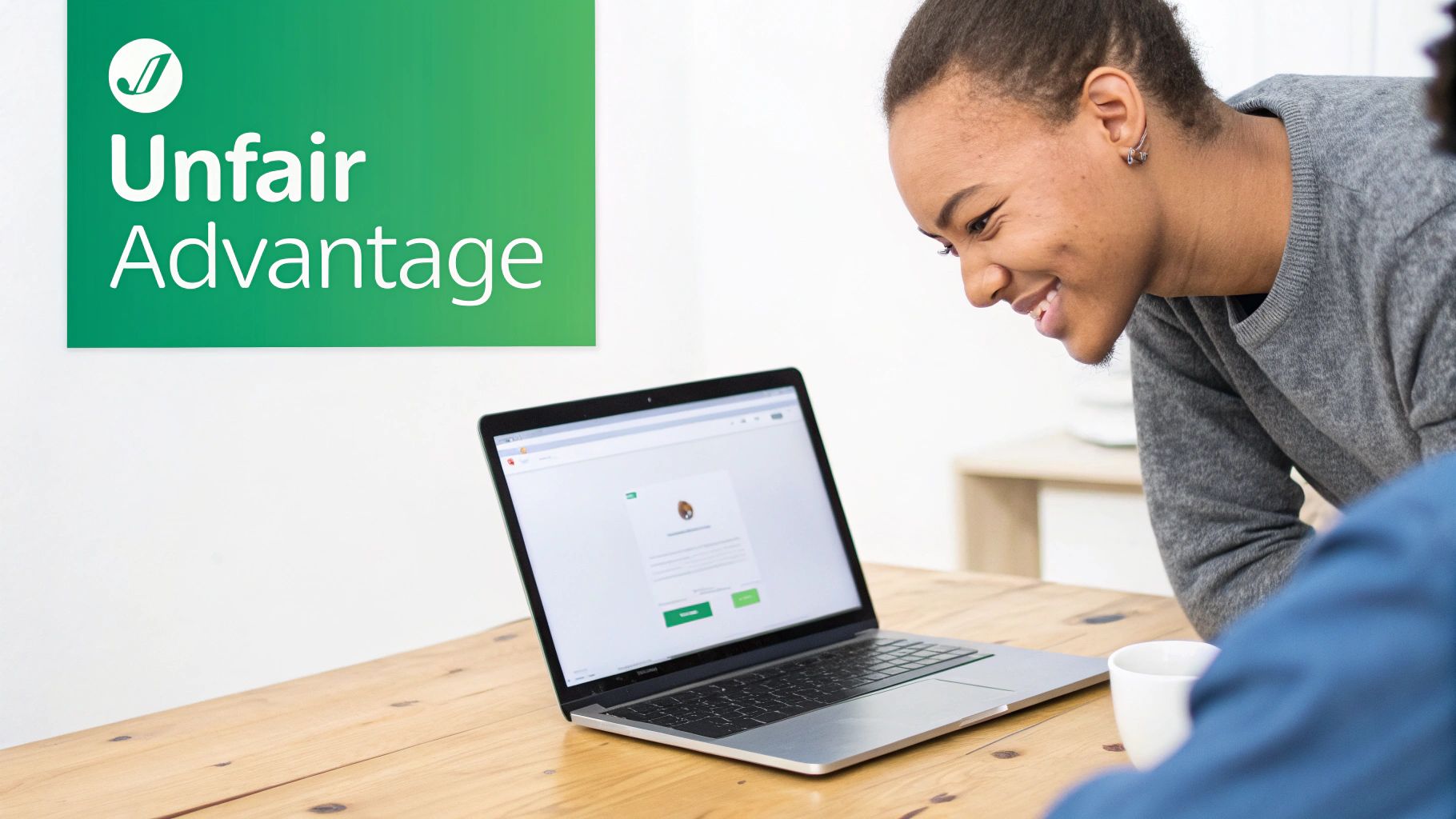 A person working on a laptop with gears and marketing icons floating around them.