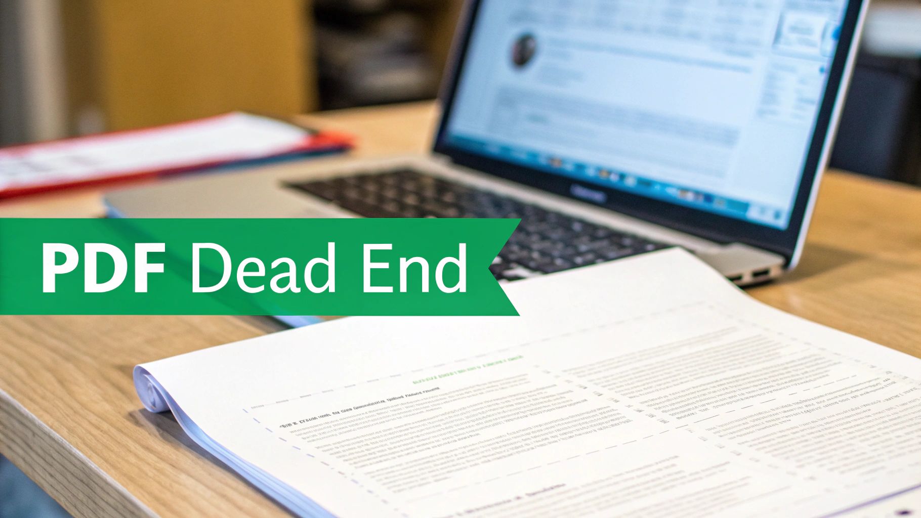 PDF document and laptop on wooden desk representing digital lead magnet creation workspace