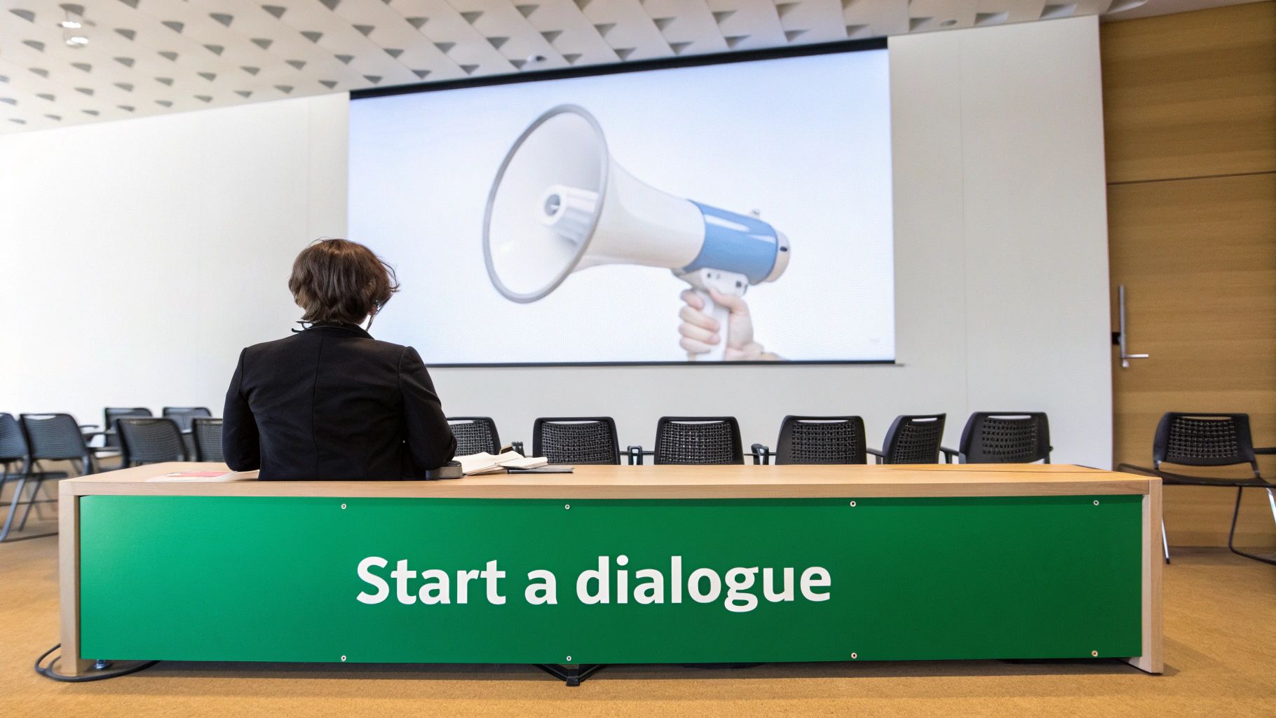 A person interacting with a dynamic, colourful website interface on a large screen, representing website interactivity.