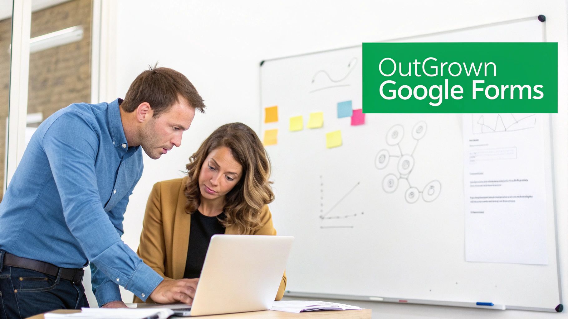 A person working on a laptop with charts and graphs in the background, symbolizing business growth and the need for better tools.