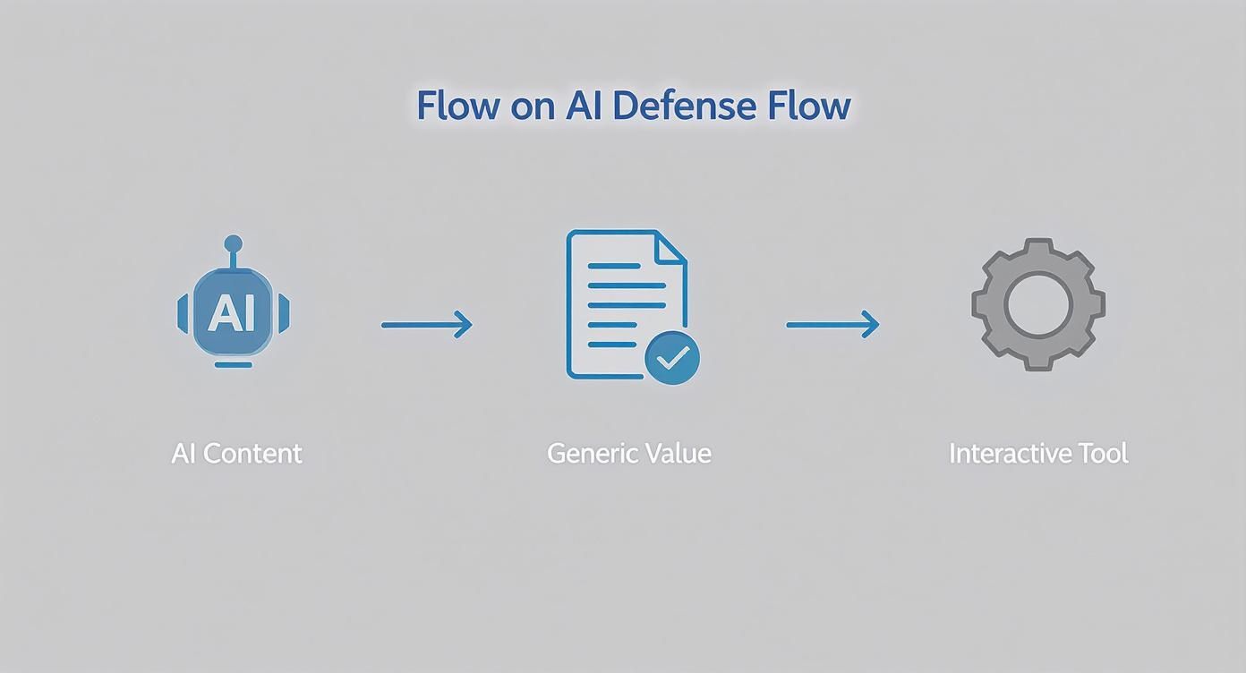 Infographic showing the process flow from generic AI content to a high-value interactive tool.