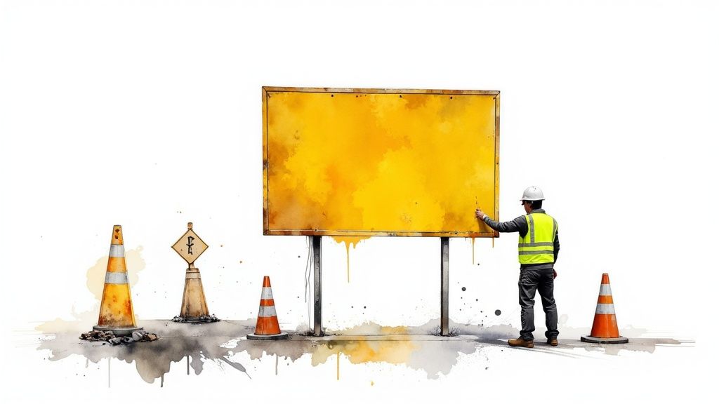 Panneaux de signalisation temporaire de chantier sur une route.