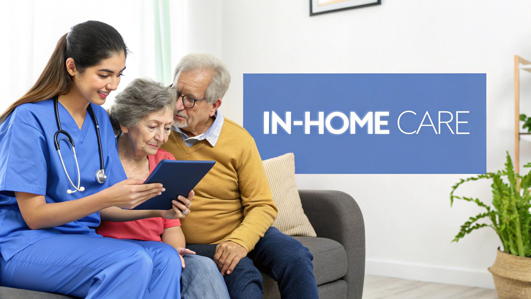 A caregiver assisting a senior patient at home
