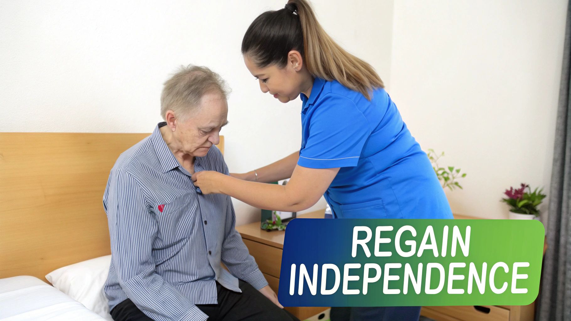 An occupational therapist assisting a stroke patient with hand exercises.