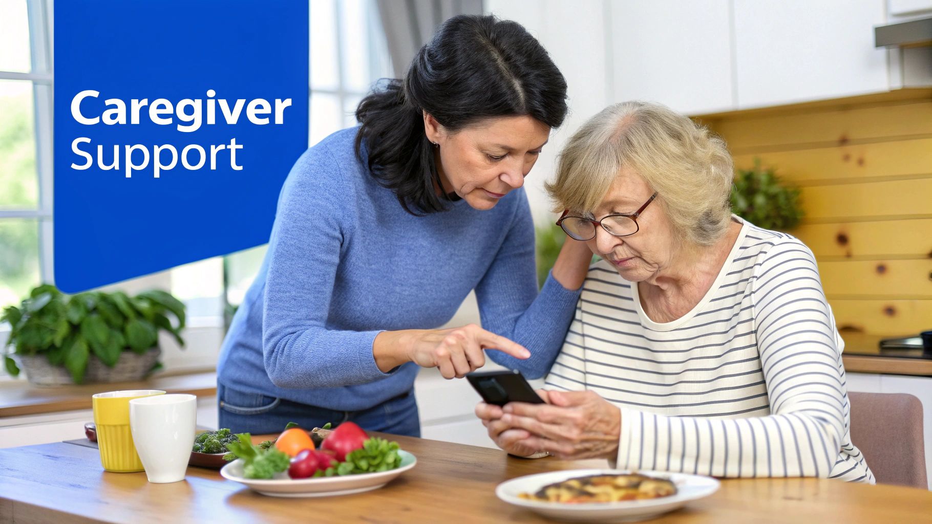 An adult child caregiver sits with their aging parent in a comfortable New Jersey home, highlighting the need for support.