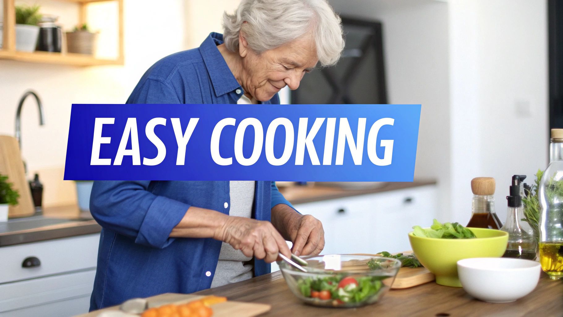 Senior preparing a healthy meal.