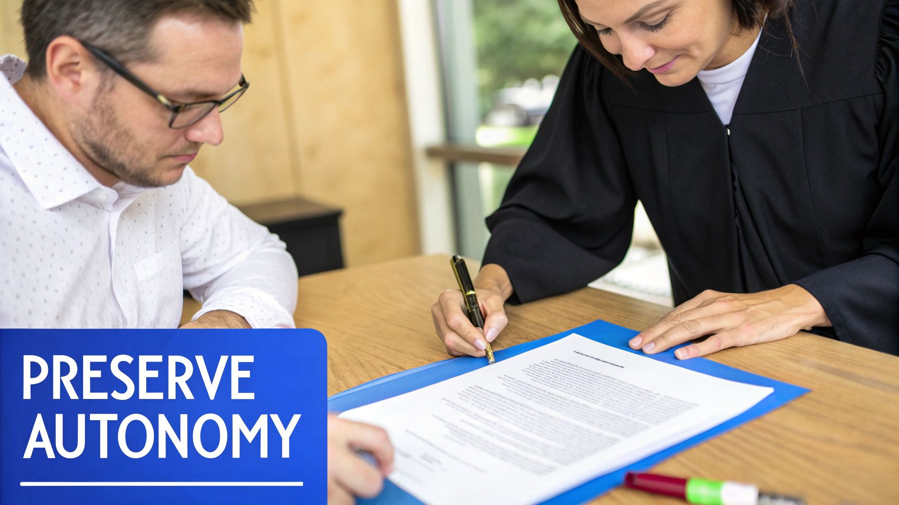 A person signing a legal document, symbolizing the act of creating a Power of Attorney.