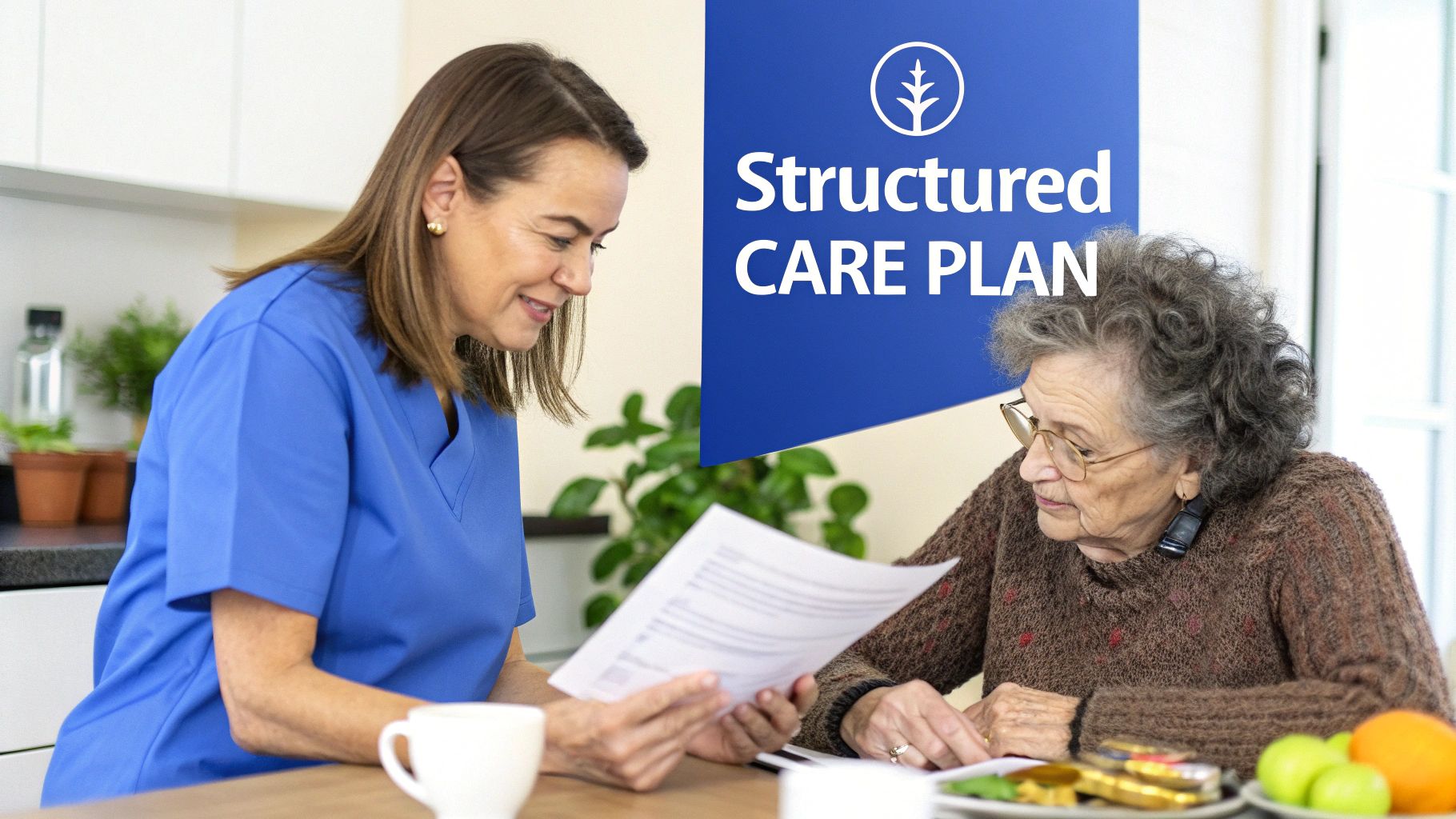 A nurse compassionately holding the hand of a senior patient, demonstrating supportive care.