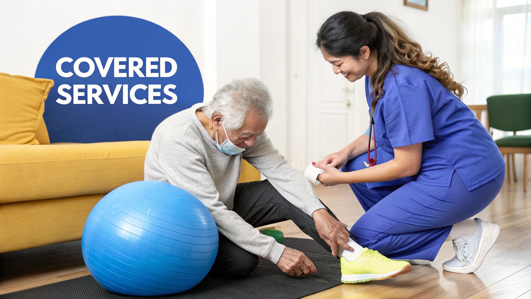 Nurse assisting a senior woman with her medication at home