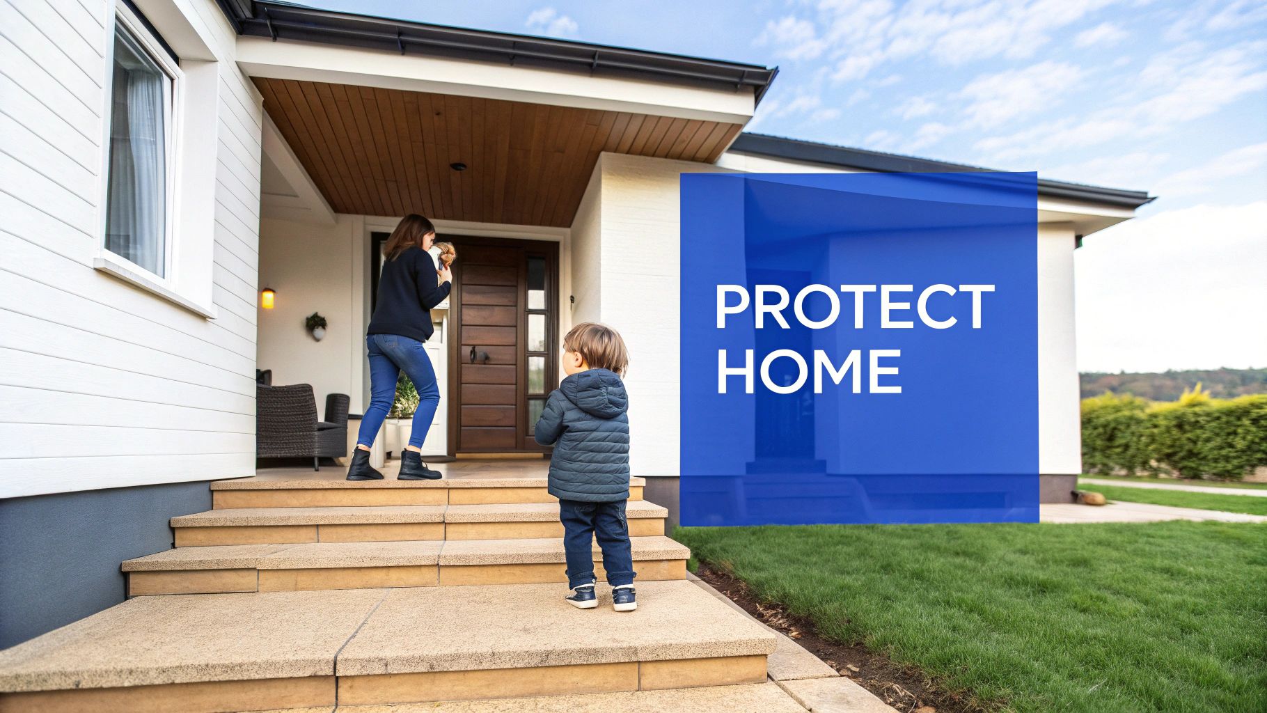 Family standing together in front of their suburban home, conveying warmth and legacy.
