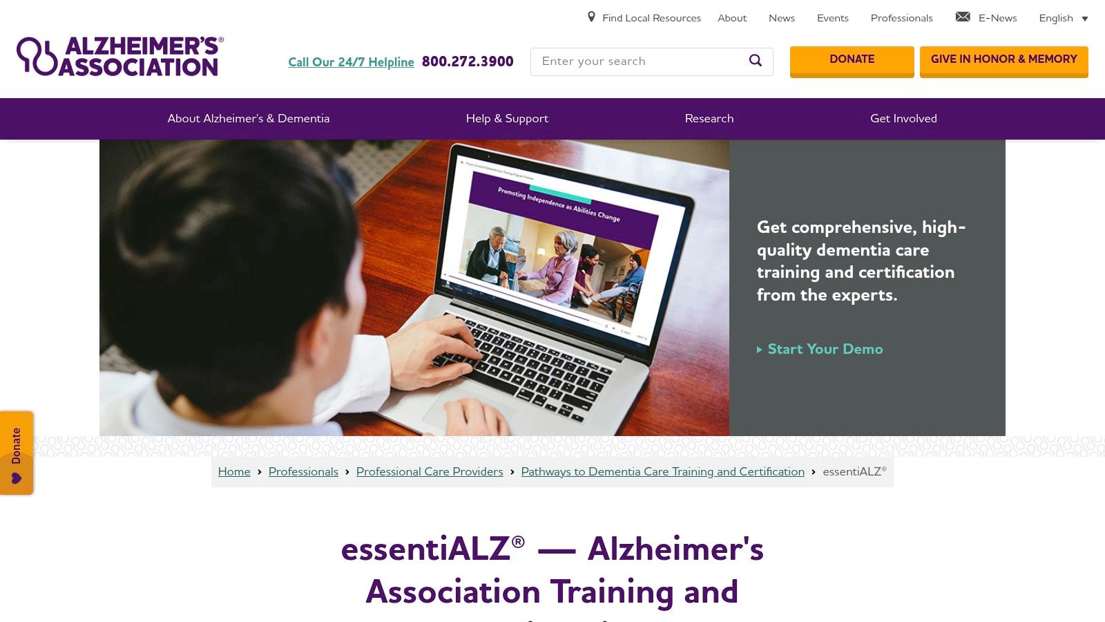 Alzheimer’s Association — essentiALZ Dementia Care Training and Certification