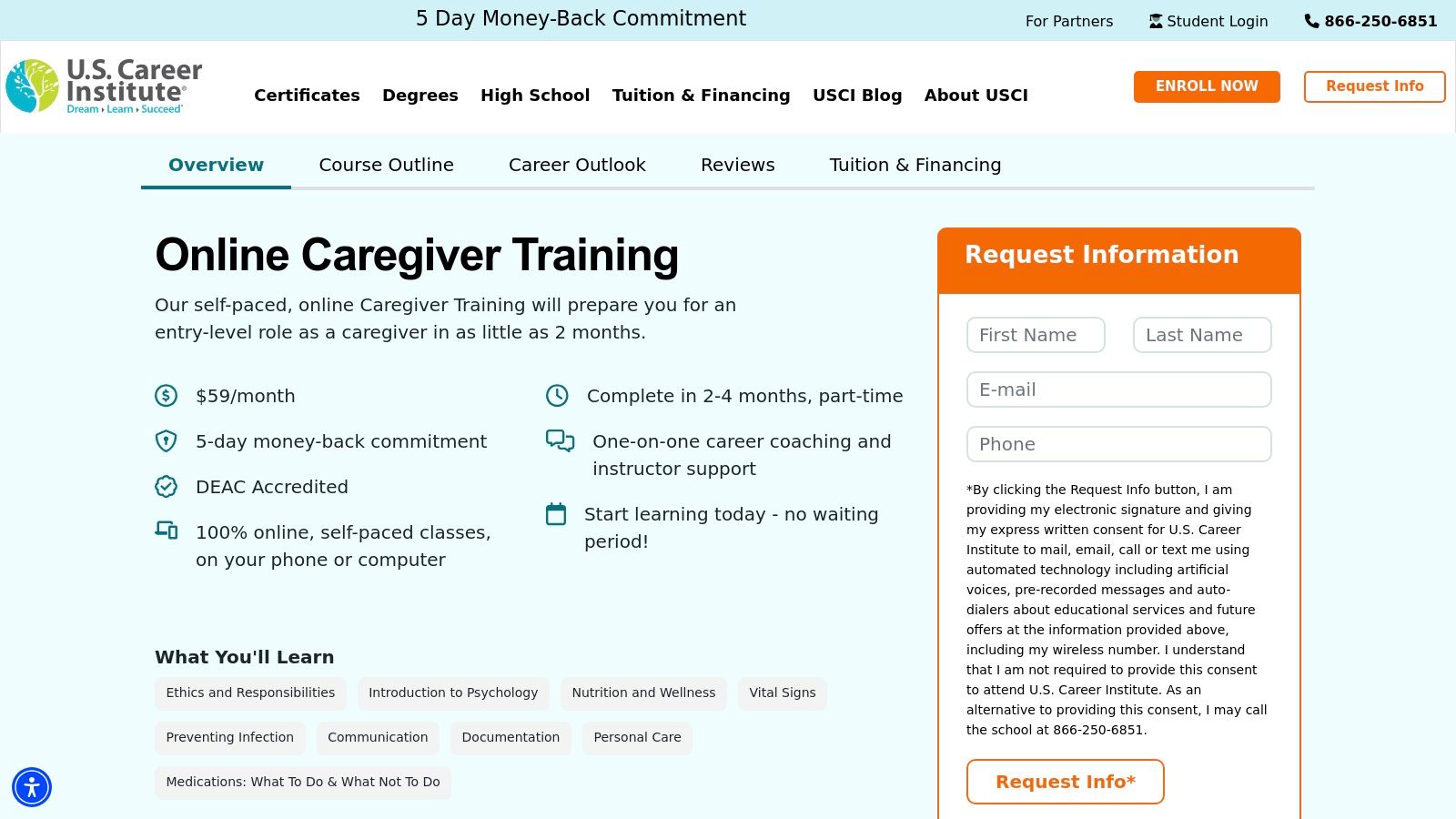 U.S. Career Institute — Online Caregiver Training Program