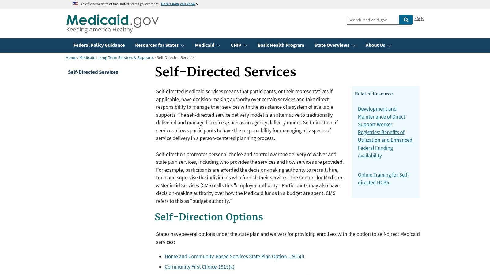 Medicaid.gov – Self-Directed Services and Home & Community-Based Services (HCBS)
