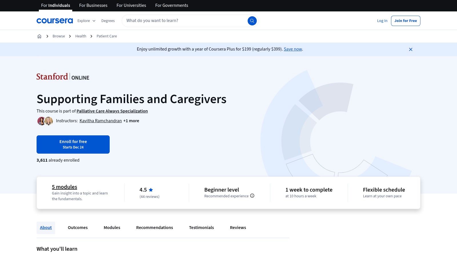 Coursera — 'Supporting Families and Caregivers' (Stanford Medicine)