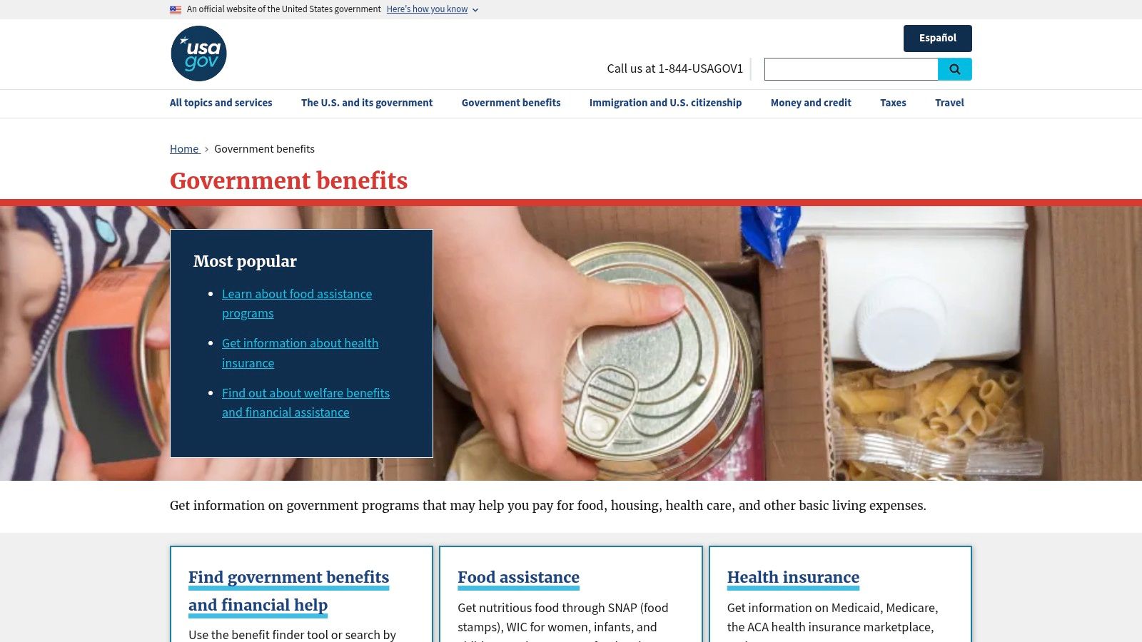 USA.gov – Benefits and "Get paid as a caregiver" hub