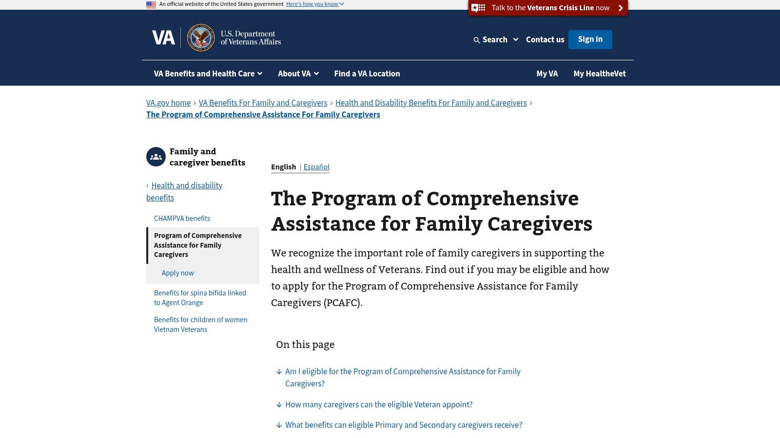 U.S. Department of Veterans Affairs – Caregiver Support (PCAFC/PGCSS)