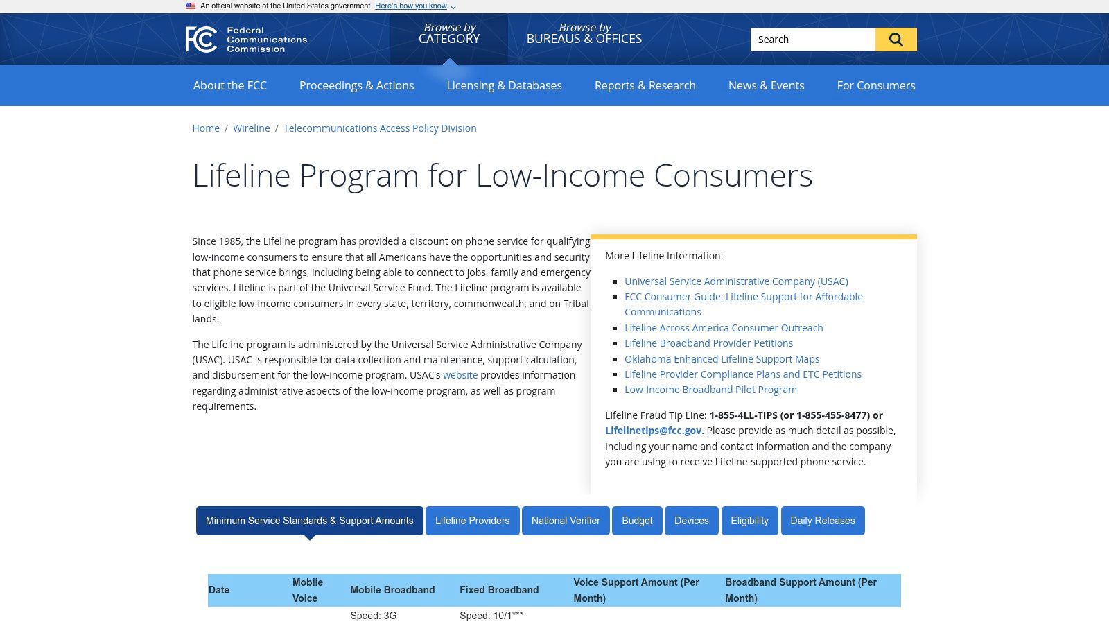 Lifeline Program by the Federal Communications Commission (FCC)